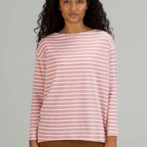 Lululemon Athletica Back in Action Pink and White Striped Cabincore Preppy Top